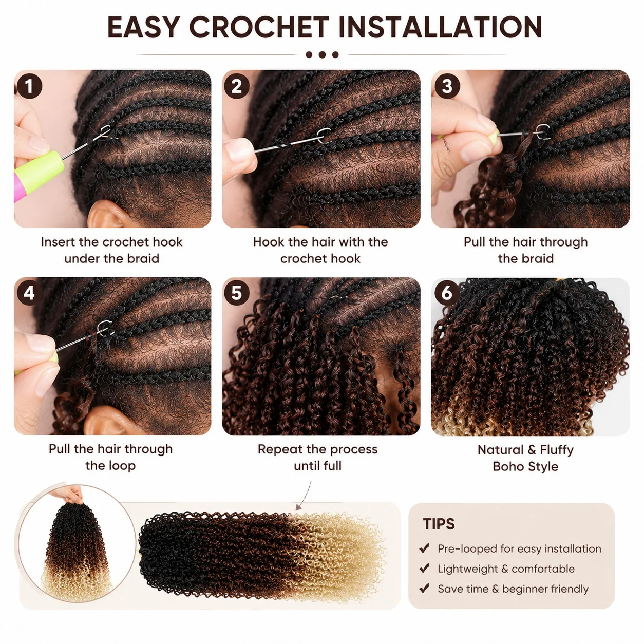 12 Zoll Boho Passion Twist Crochet 1 Stück 30 Stränge Flauschige Lockige Vorgezwirnte Zöpfe Synthetische Haarverlängerungen Schützende Frisur – Detail 4