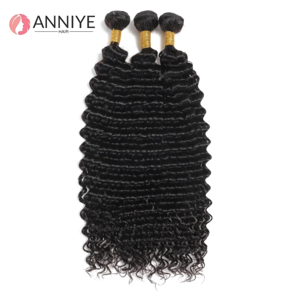 Deep Wave 3 Bundles With 13x4 Frontal Hair Natural Color Hair Extensions 100% Human Hair Weave 30 Inch Lace Frontal Remy Hair