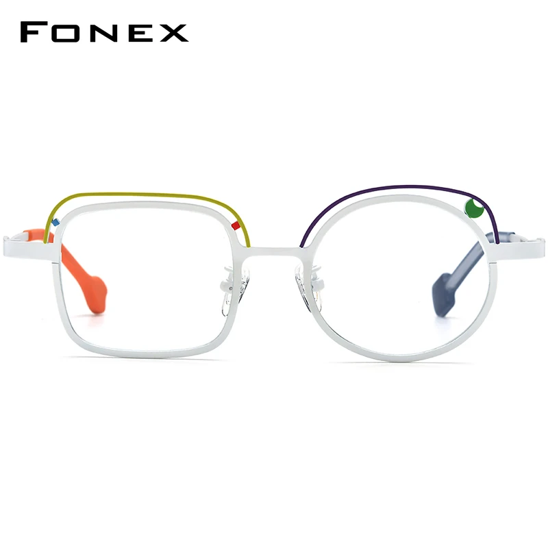 FONEX Titanium Glasses Frame Women Fashion Brand Design Retro Round Eyeglasses Vintage Ultralight Weight Japanese Eyewear 85868