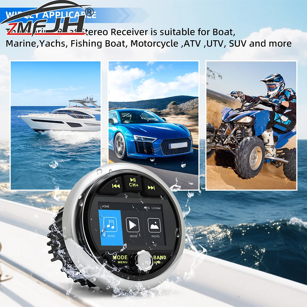 Reproductor de Radio MP3/MP5 marino para barco, reproductor multimedia de Audio estéreo, receptor FM AM compatible con Bluetooth para SPA, UTV, ATV, resistente al agua