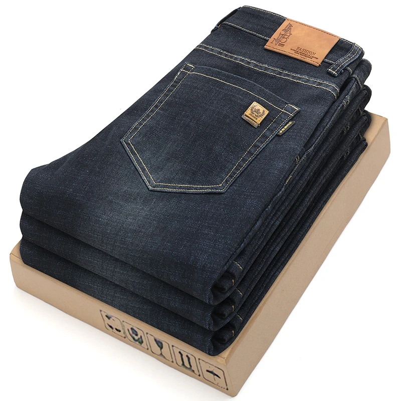 سراويل جينز مطاطية بقصة ضيقة للرجال ، جينز أزرق ، أسود ، طراز كلاسيكي ، أزياء العمل ، سراويل غير رسمية ، علامة تجارية للذكور ، أزياء #5