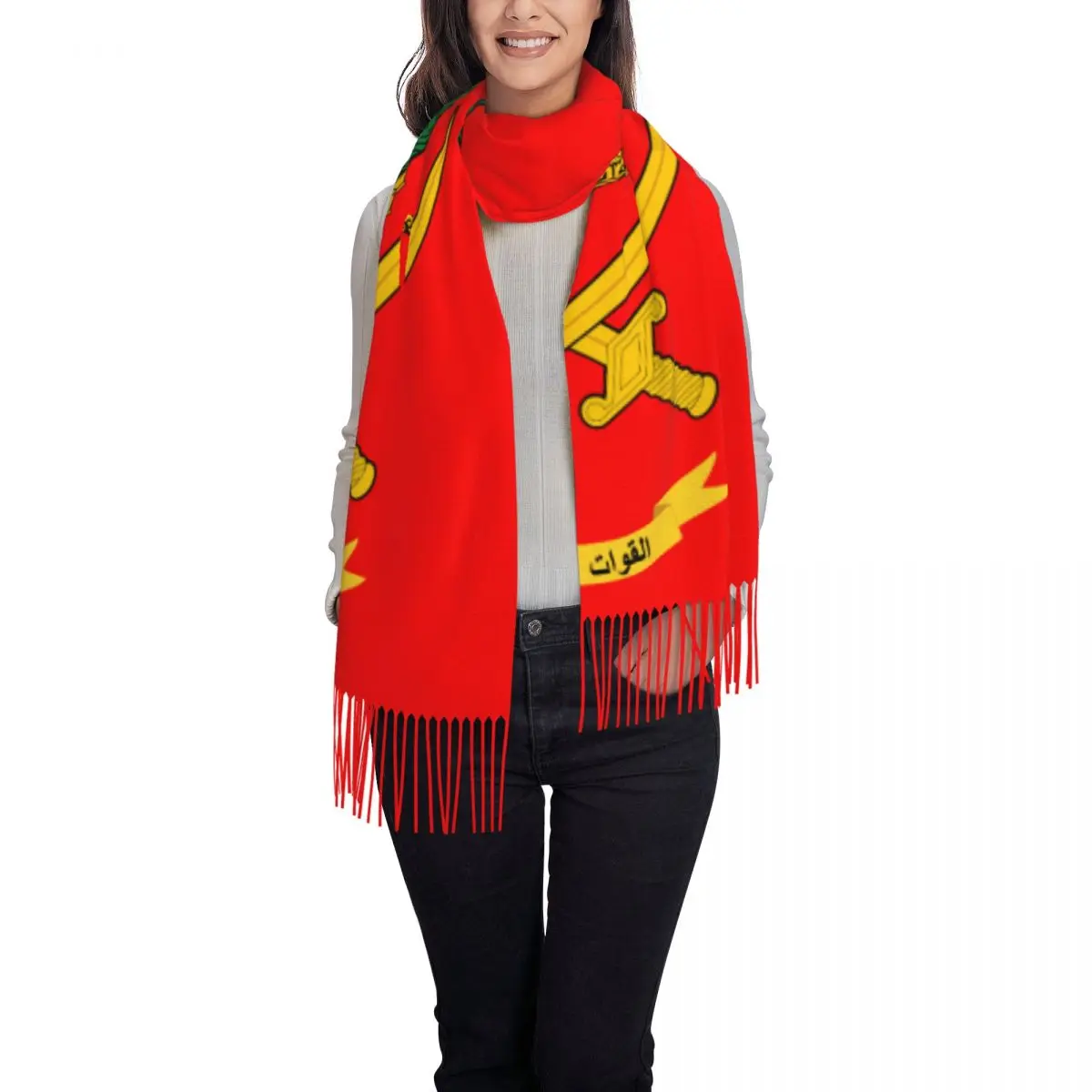 Custom Flag Of The United Arab Emirates Army Scarf Wrap Women Long Winter Warm Tassel Shawl Unisex Scarves