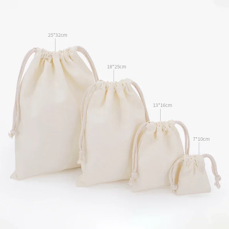 SPC17 Cotton Drawstring Storage Bag White Canvas Bags for Candy Gift Package Pouch Reusable Home Sundries Organize