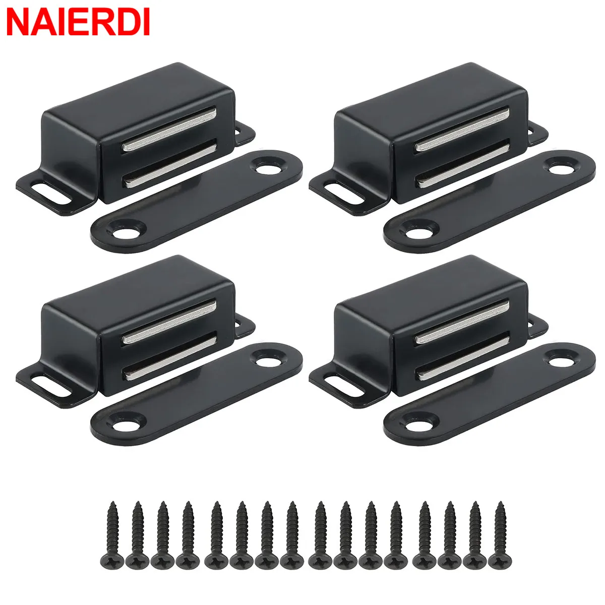 NAIERDI 4PCS Black Door Catch,Cabinet Magnetic Catch,Stainless Steel Closet Doors Catches Door Latches Wardrobe Door Hardware