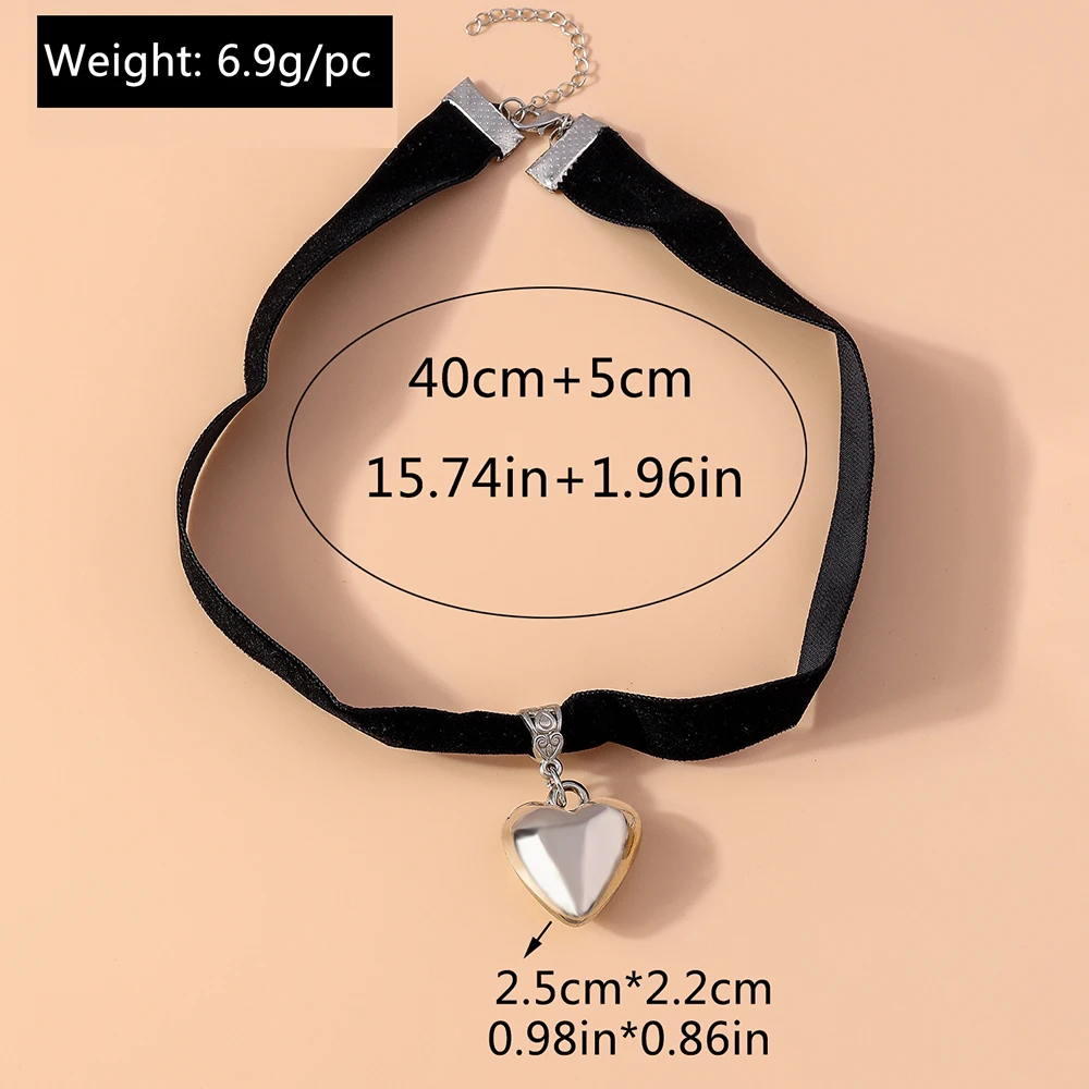 Aihua Modische Sexy Schwarze Samt-Halsketten im Punk-Stil mit Großen CCB-Liebesherzen für Damen, Statement-Partyschmuck – Detail 6