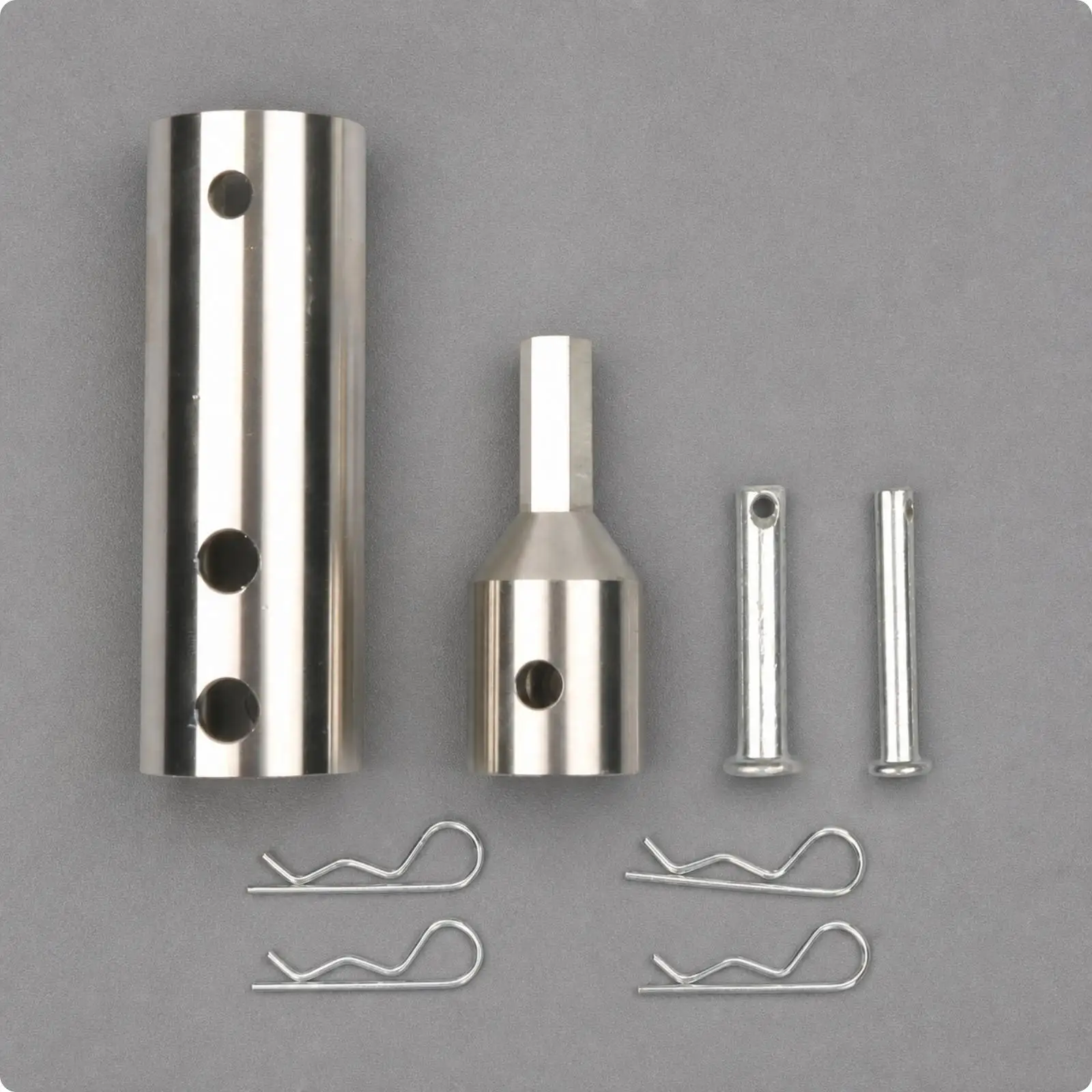 Stainless Steel Drill Chuck Adapter for Trailer Jack Two Drive Socket with Long Pins and R Clips for RV Leveling