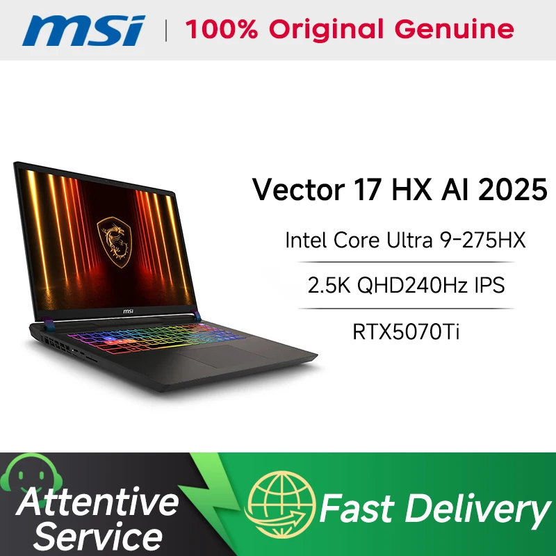 2025 MSI Vector 17 HX AI Gaming Laptop 17-Inch 2.5K QHD 240Hz IPS Screen Ultra 9-275HX 32GB 2TB SSD RTX5070Ti Netbook Compute