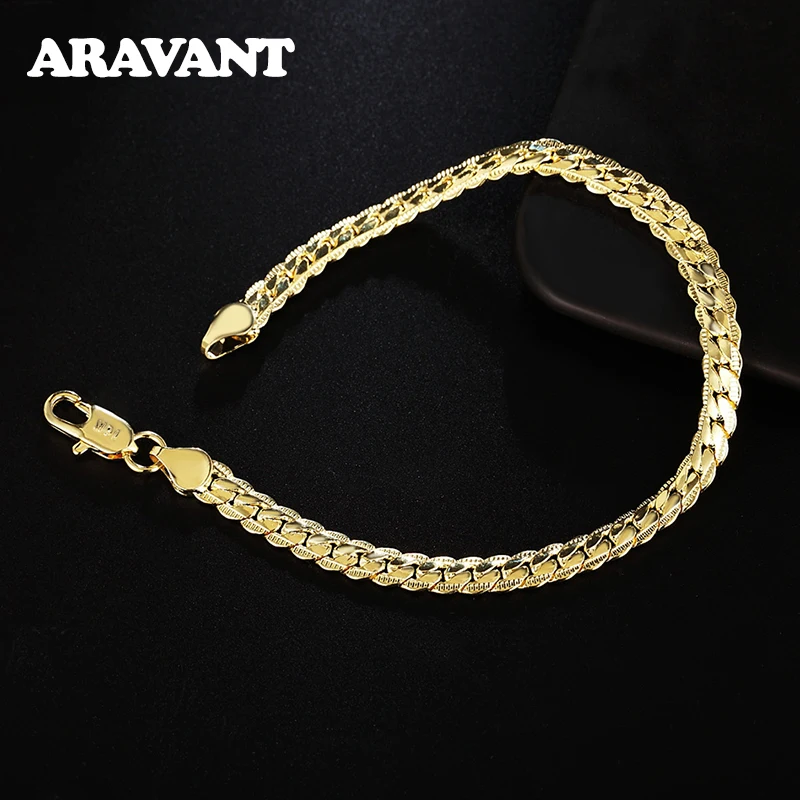 

925 Silver 18K Gold Sideways Bracelet Chain For Men Women Fashion Jewelry
