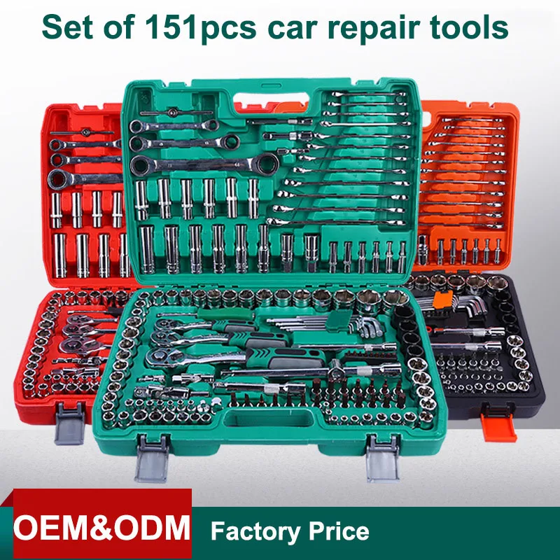 Set of 151pcs Cr-V mechanic ratchet wrench socket combination tool set hand repair tool kits for cars, motorcycles and bicycles