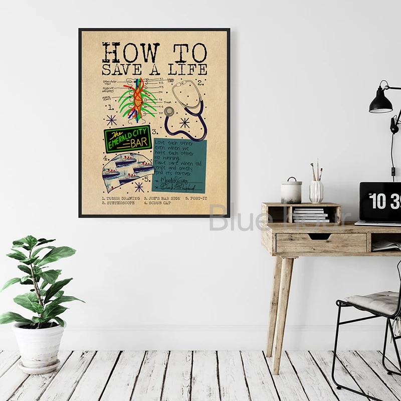 Doctor Greys Anatomy Poster Medical Art Print HOW TO SAVE A LIFE Canvas Painting Vintage Wall Pictures Doctor\'s Office Decor