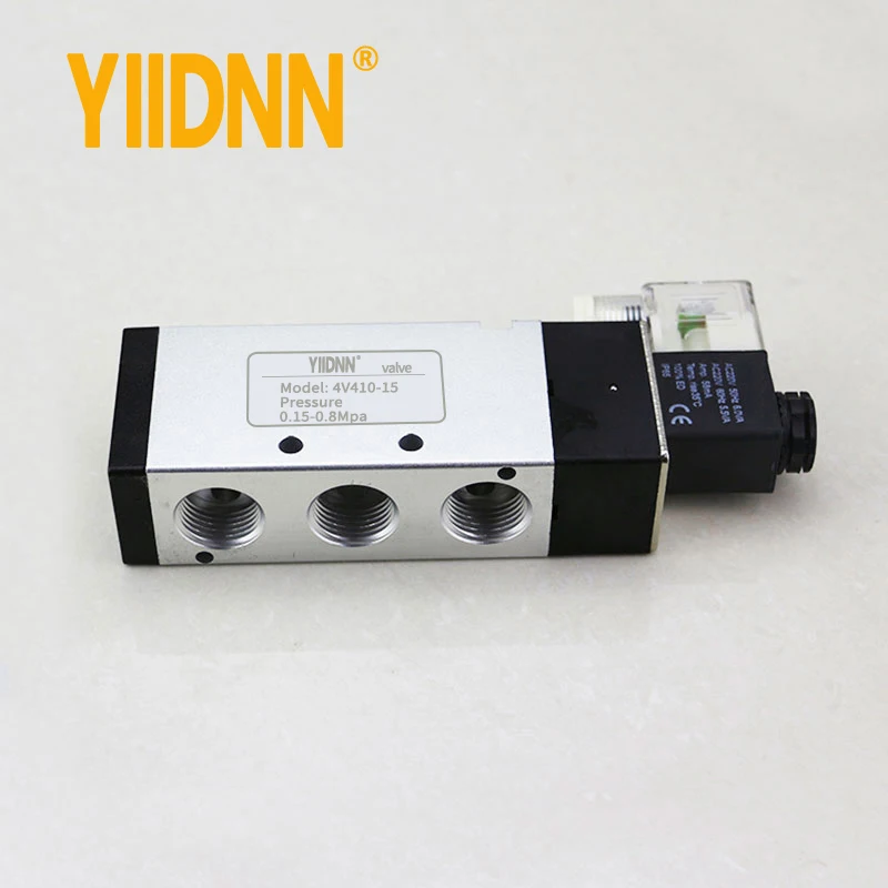 YIIDNN 4V410-15/10 5/2 Way Pneumatic Air Solenoid Valve PT1/2 DC/AC24V 110V 220V Single Electrical Control Air Solenoid Valve