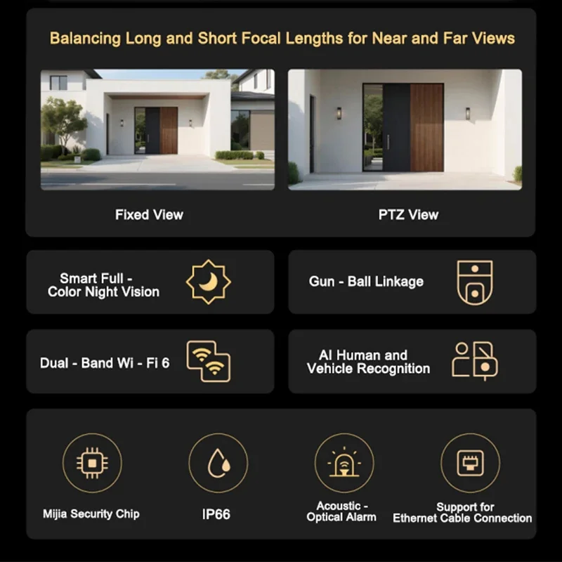 كاميرا Xiaomi الخارجية 4 عدسة مزدوجة 3K 360 ° PTZ تتبع تلقائي AI كشف الإنسان IP66 لون للرؤية الليلية | المراقبة عن بعد #3