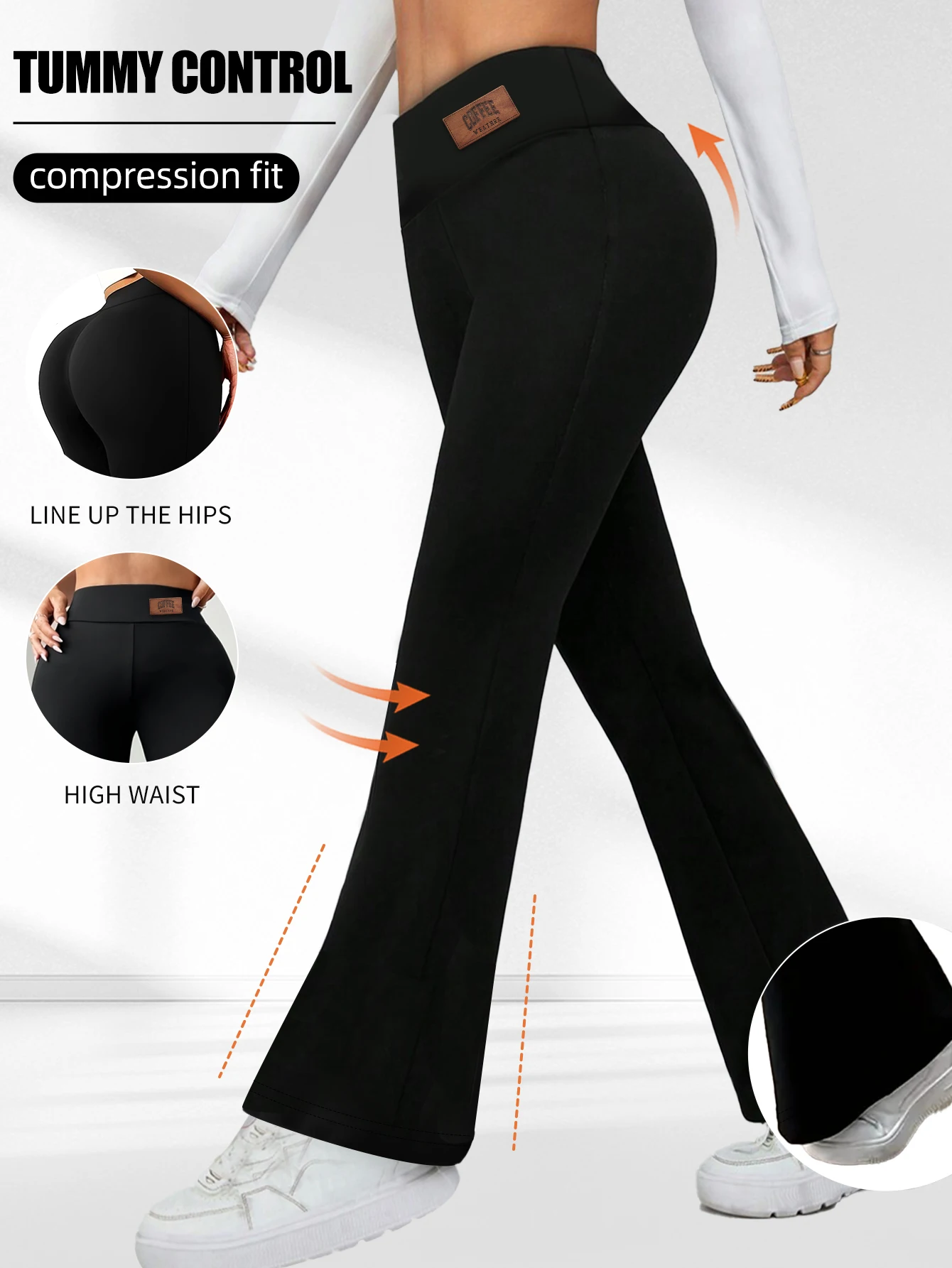 

Ladies' spring and summer high waisted flared pants, elegant black elastic slim fit pants, suitable for casual wear