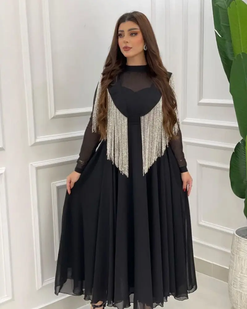 

2023 Women's Spring/Summer New Style Charm Swing Sexy High Waist Tassel Spliced Chiffon Banquet Evening Dress
