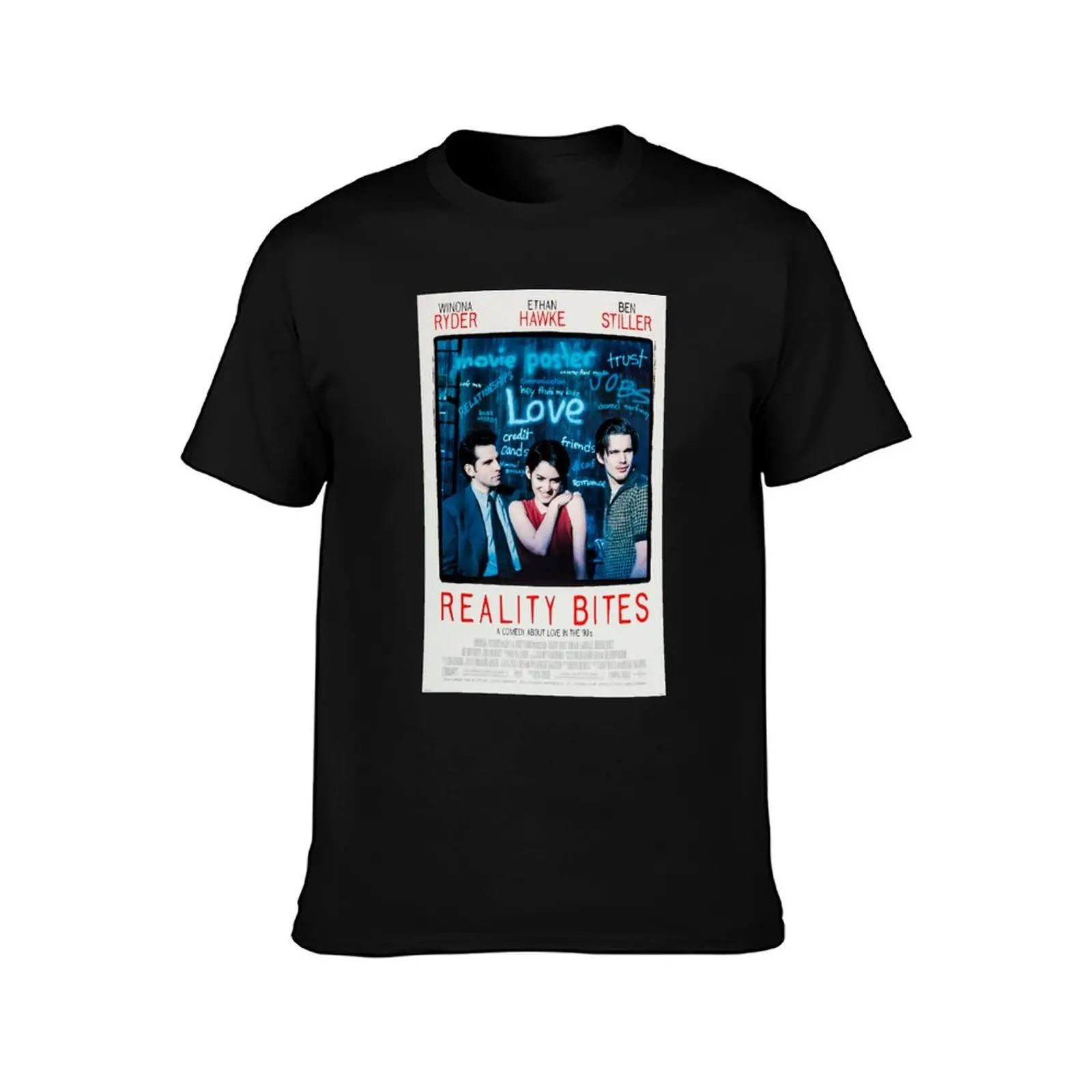 Reality bites poster Winona Ryder, Ethan Hawke 90s movie T-Shirt tees customs baggy shirts clothing for men