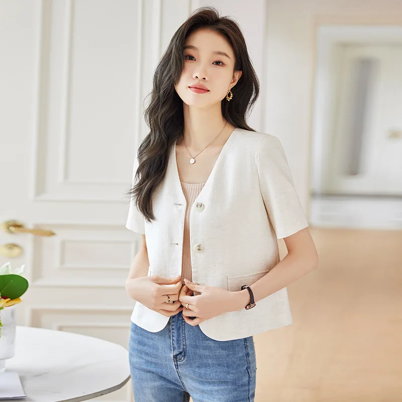 Style Suit Coat Women's Short Small High-Grade Summer Thin Temperament Leisure Retro Suit Top