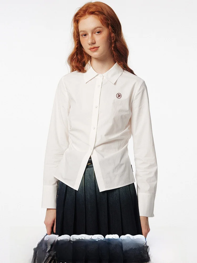 

TAKEANAP Women's Slim Fit Long Sve irt White Cotton Breathable Button up College Sle Spwear Spring Autumn Top