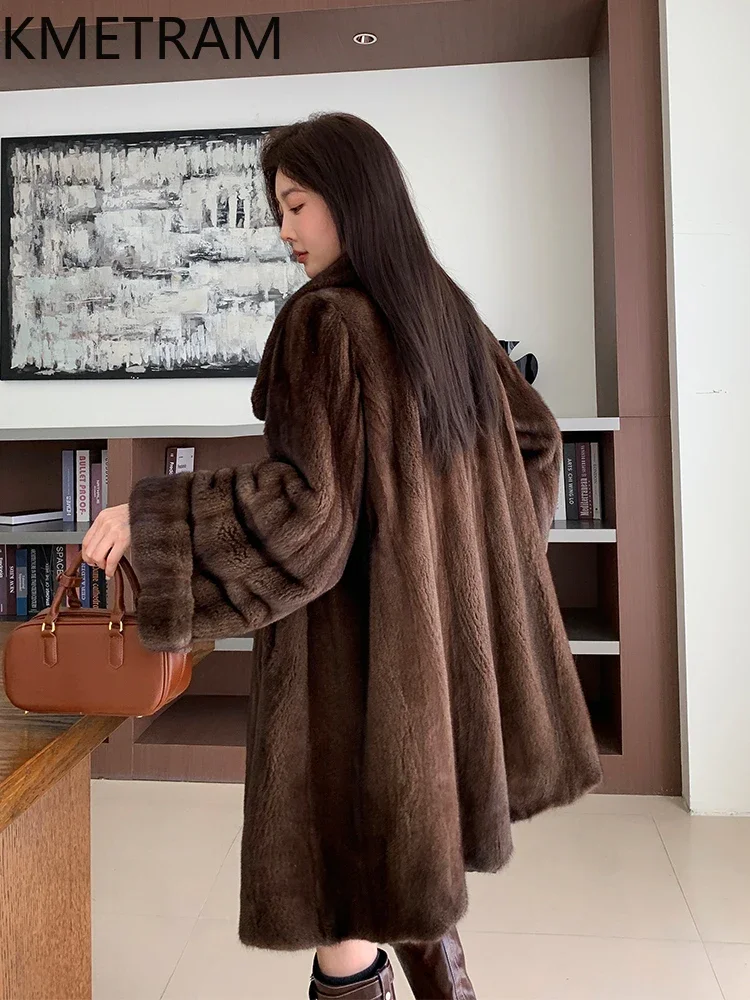 Real Mink Fur Coat Women Old Money Style Mid Length Fur Jacket Winter New in Outerwears 2025 High Quality Womans Clothing шуба