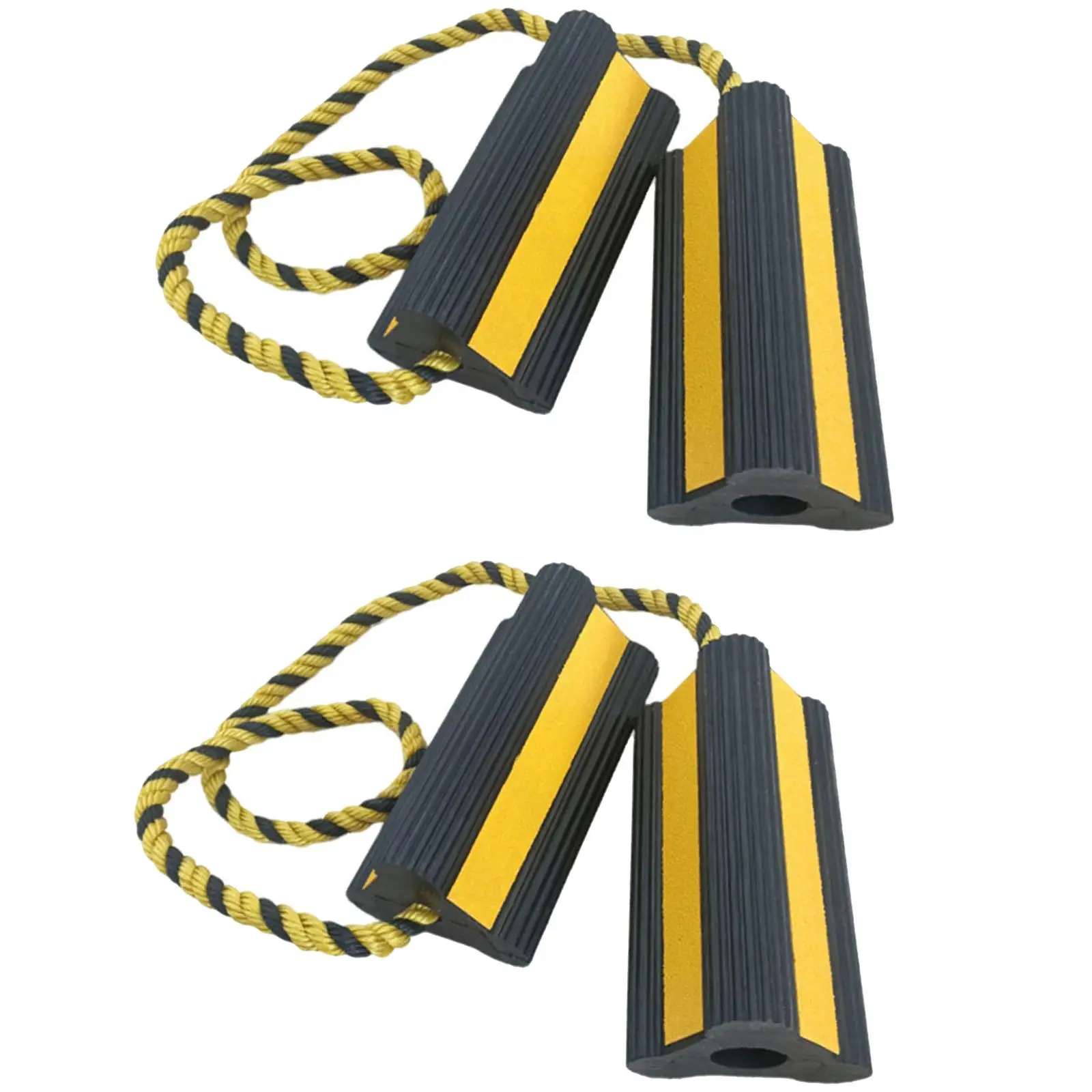 

2 Pair Yellow Reflective Tape Tires Block Stopper Chocks for RV Truck Car