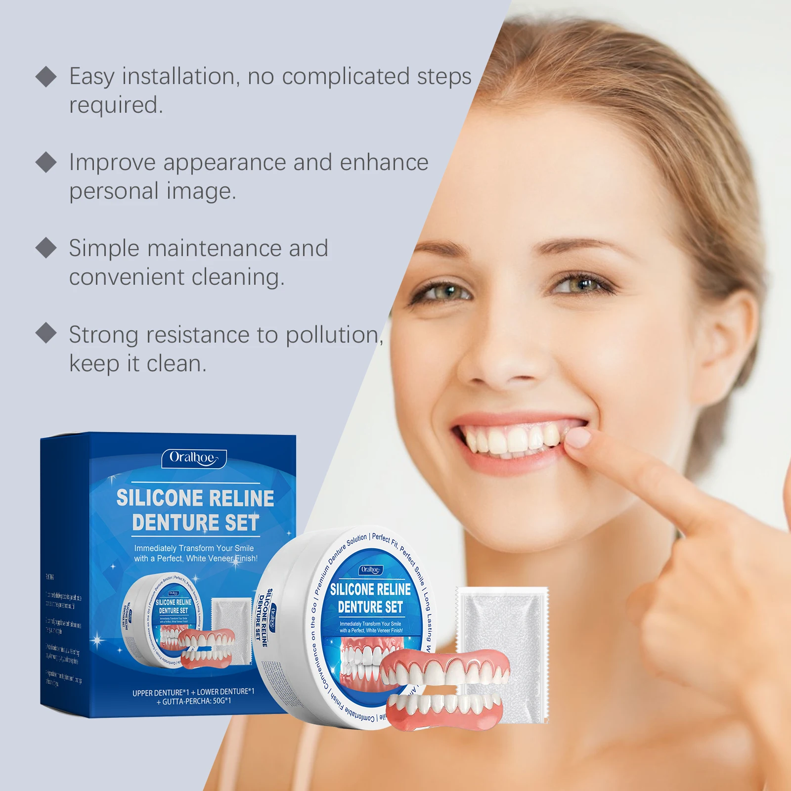Soft Silicone Dentures Upper and Lower Dental Veneers Perfect Fit Oral Hygiene Care Whitening Dentures Simulation Braces