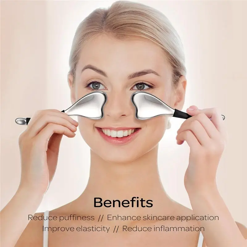 【SIMPLE】Cryos Gua Sha Facial Tools(2PCS), Ice Roller Globes For Women Face And Eye Massage, Stainless Steel Skin Care Device