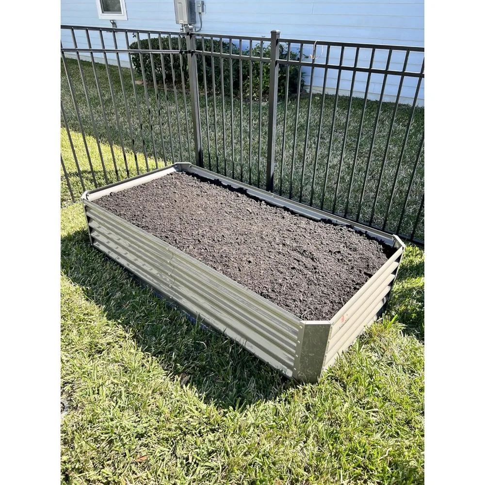 6x3x1.5 ft Galvanized Raised Garden Bed, Metal Planter Box for Vegetables Flowers Herb, Anti-Rust Easy Setup Quartz Grey