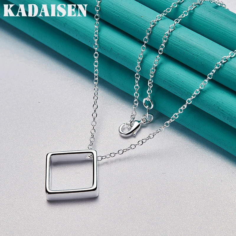 925 Sterling Silver Square Frame 16/18/20/22/24/26/28/30 Inch Pendant Necklace For Women Wedding Party Fashion Jewelry