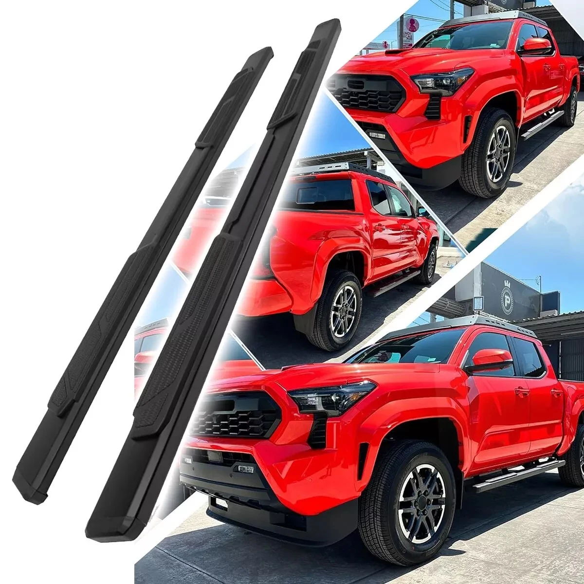 

Aluminum Black Side Steps with Brackets for Tacoma 2024 2025 Crew Cab 4-Door | Anti-Slip Textured Surface