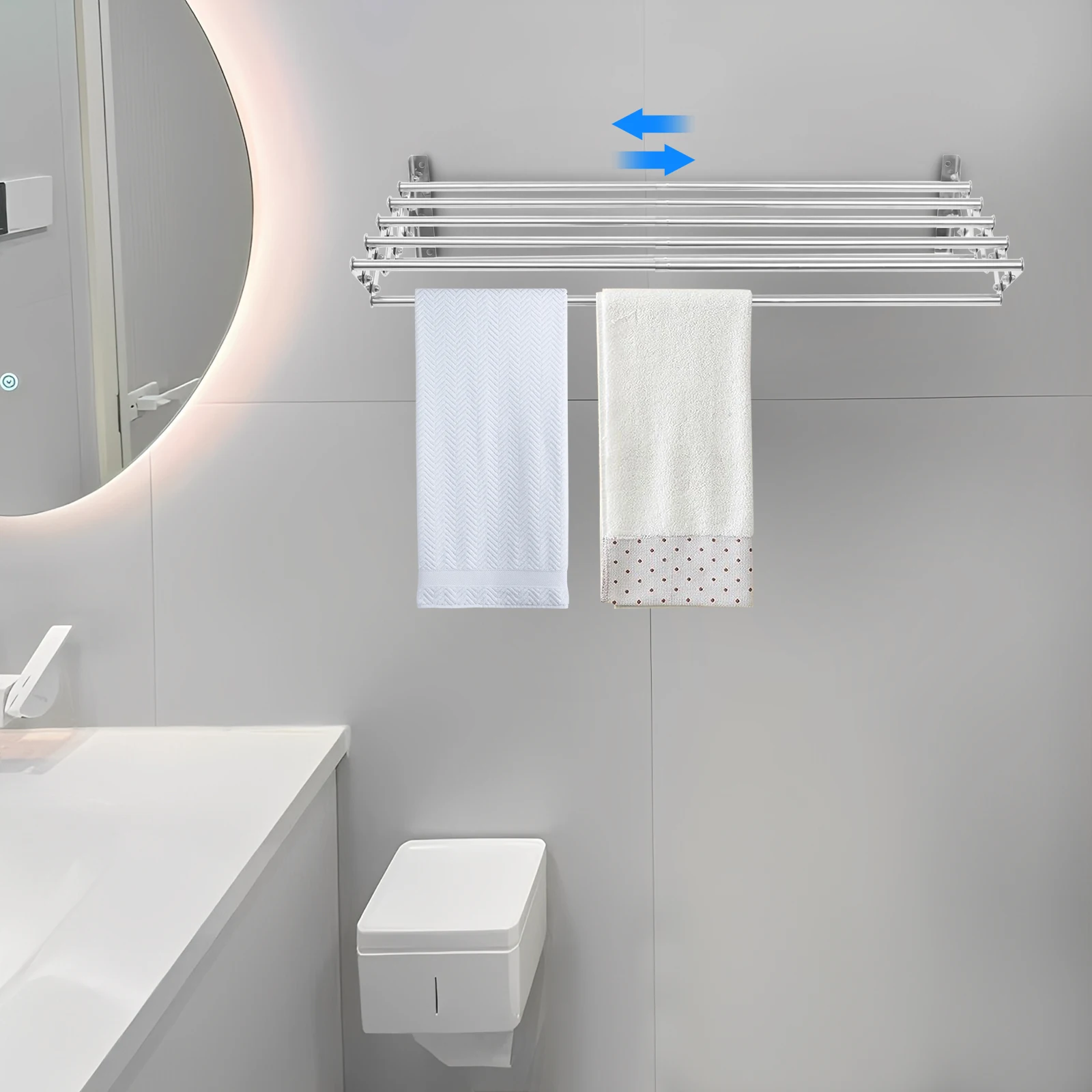 Wall Mounted Clothes Drying Rack Stainless Steel Retractable Laundry Drying Rack for Bedrooms, Stores, Balconies, Bathrooms