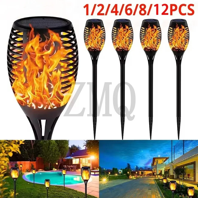 1/2/4/6/8/12Pcs Solar Flame Torch Light Flickering Light Waterproof Garden Decoration Outdoor Lawn Path Yard Patio Floor Lamp