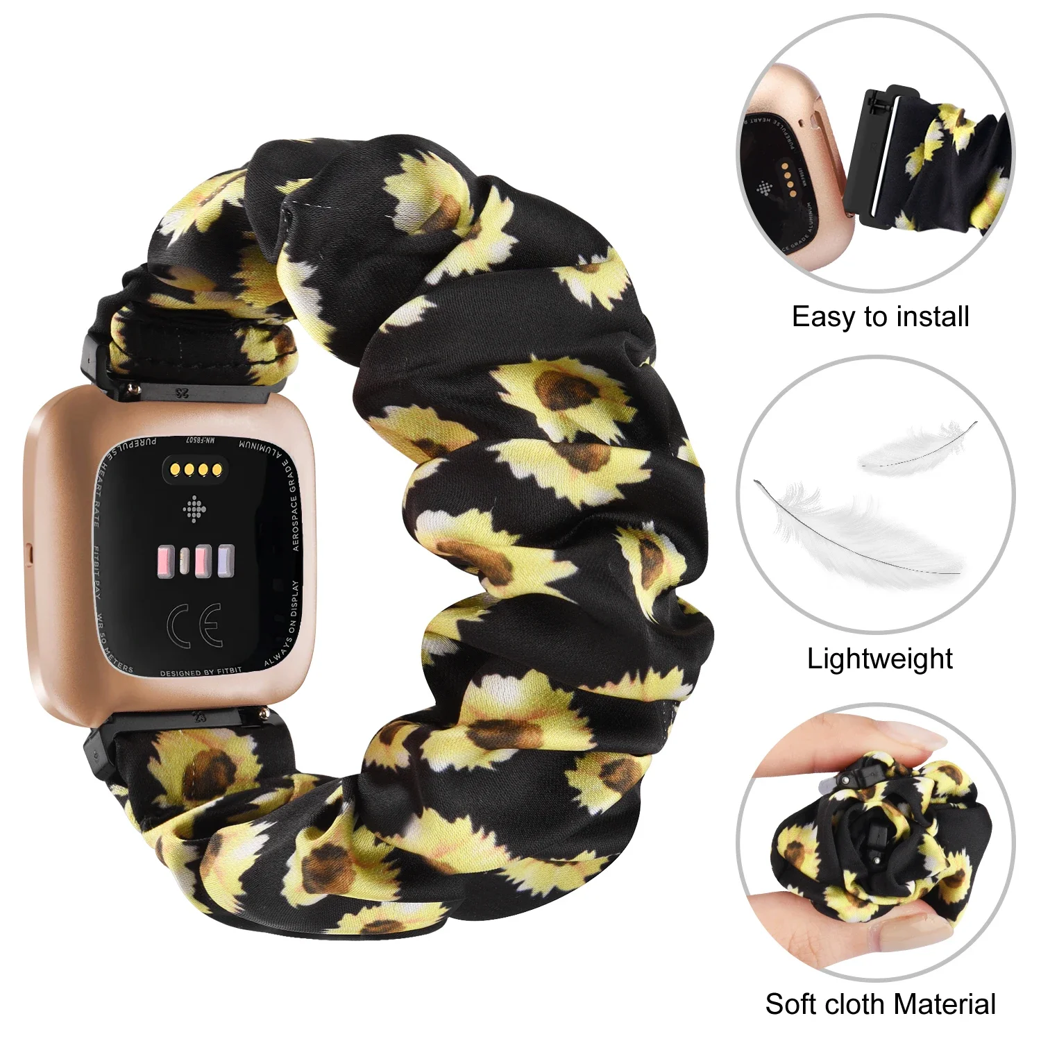 Scrunchies Elastic Strap for Fitbit Versa 2 Bracelet Woven Strap Replacement Fabric Wrist Band for Fitbit Versa Lite Watchband