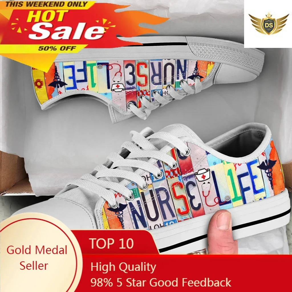 

Shoes License Plate Nurse Life Design Canvas Low Top Flat For Girl Vulcanize Female Casual Sneakers