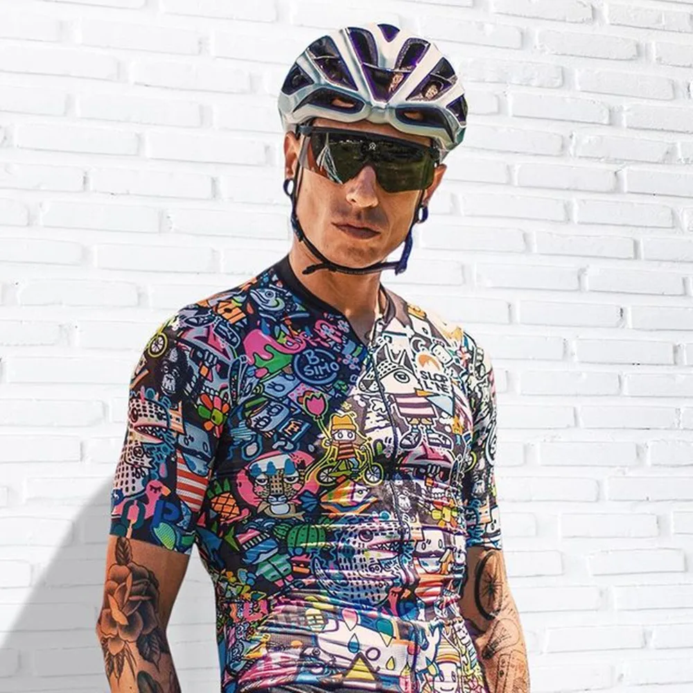 

Summer Cycling Jersey Men Sports Breathable Short Shirt Slim Cycling Jersey Quick Dry Shirt Full Zipper Casual Bike Mtb Shirt