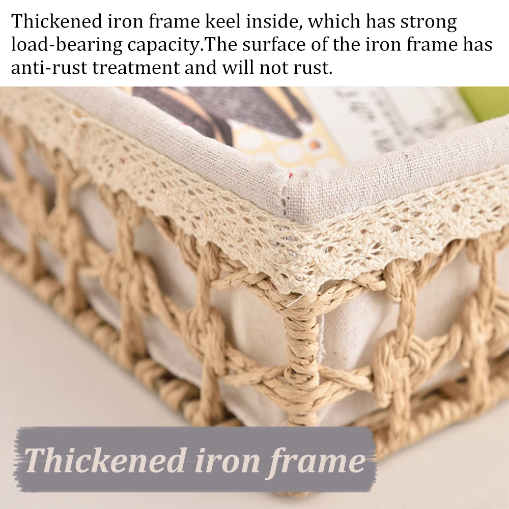 سلة تخزين منسوجة يدويًا مع بطانة قطنية قابلة للإزالة لمستحضرات التجميل وجبة خفيفة أشتات منظمة صندوق تخزين ديكور غرفة النوم والحمام #5
