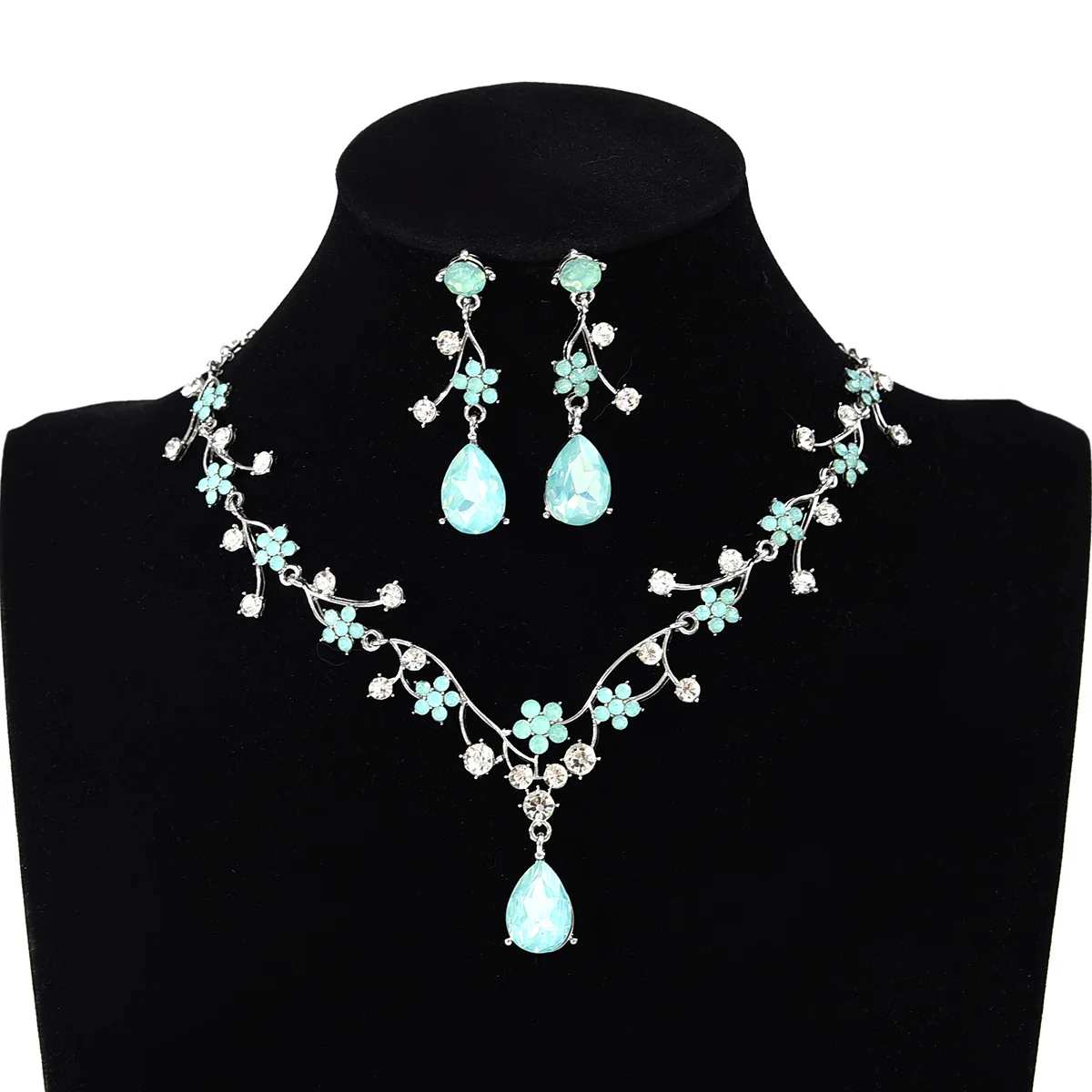 Luxuriöses Zirkon-Blumen-Anhänger Halskette und Ohrringe Schmuckset für Damen, Zierliche Kristall-Tropfen-Ohrringe Accessoires – Detail 13