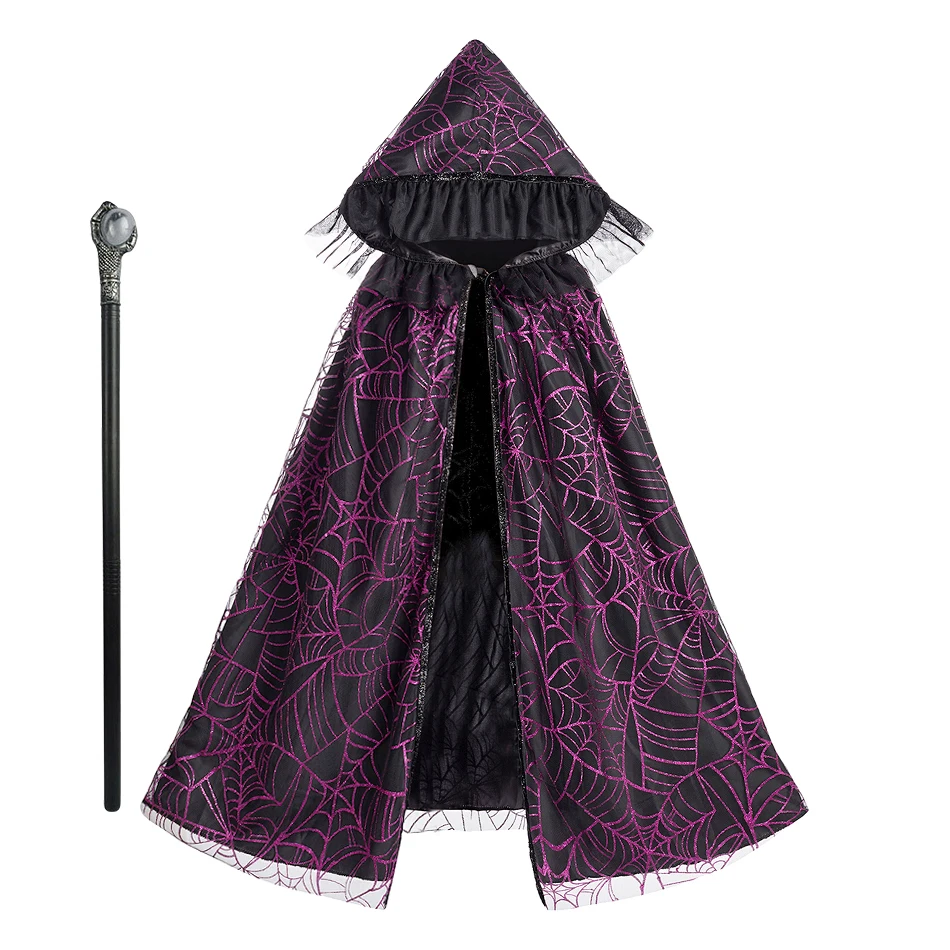 Girls Witch Costume Sets Halloween Wizard Cosplay Cloak Baby Children's Birthday Party Mask Wand Dress Up Performance Clothes