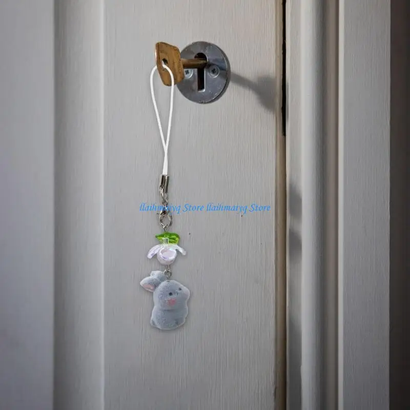

573B Furry Resin Rabbit Phone Charm Phone Hanging Accessory For Cute Lovers