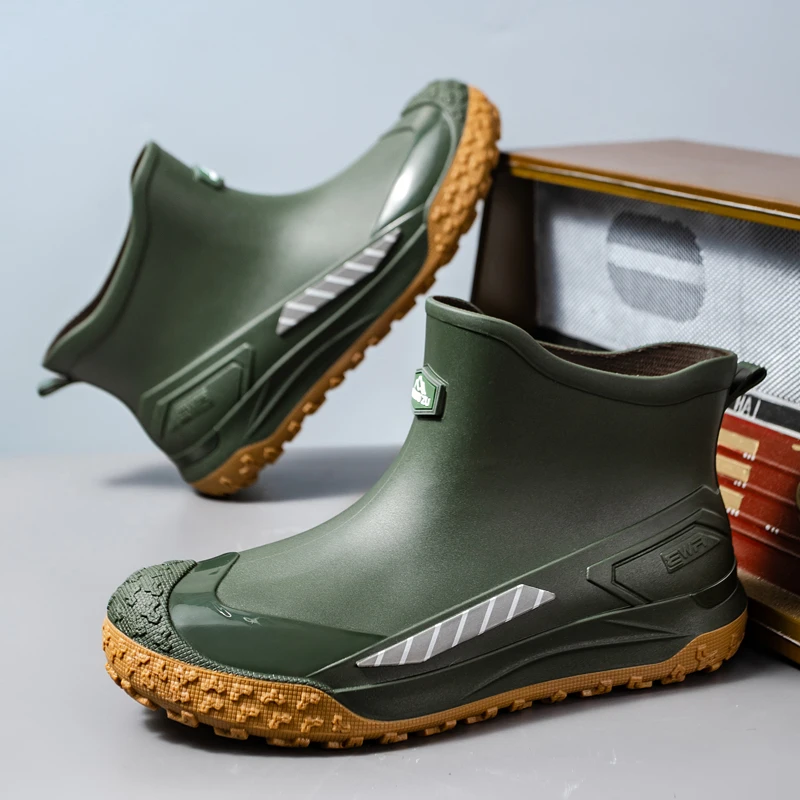 Men's casual rain boots four seasons waterproof non-slip fishing wading water shoes fashion comfort outdoor car wash rain shoes
