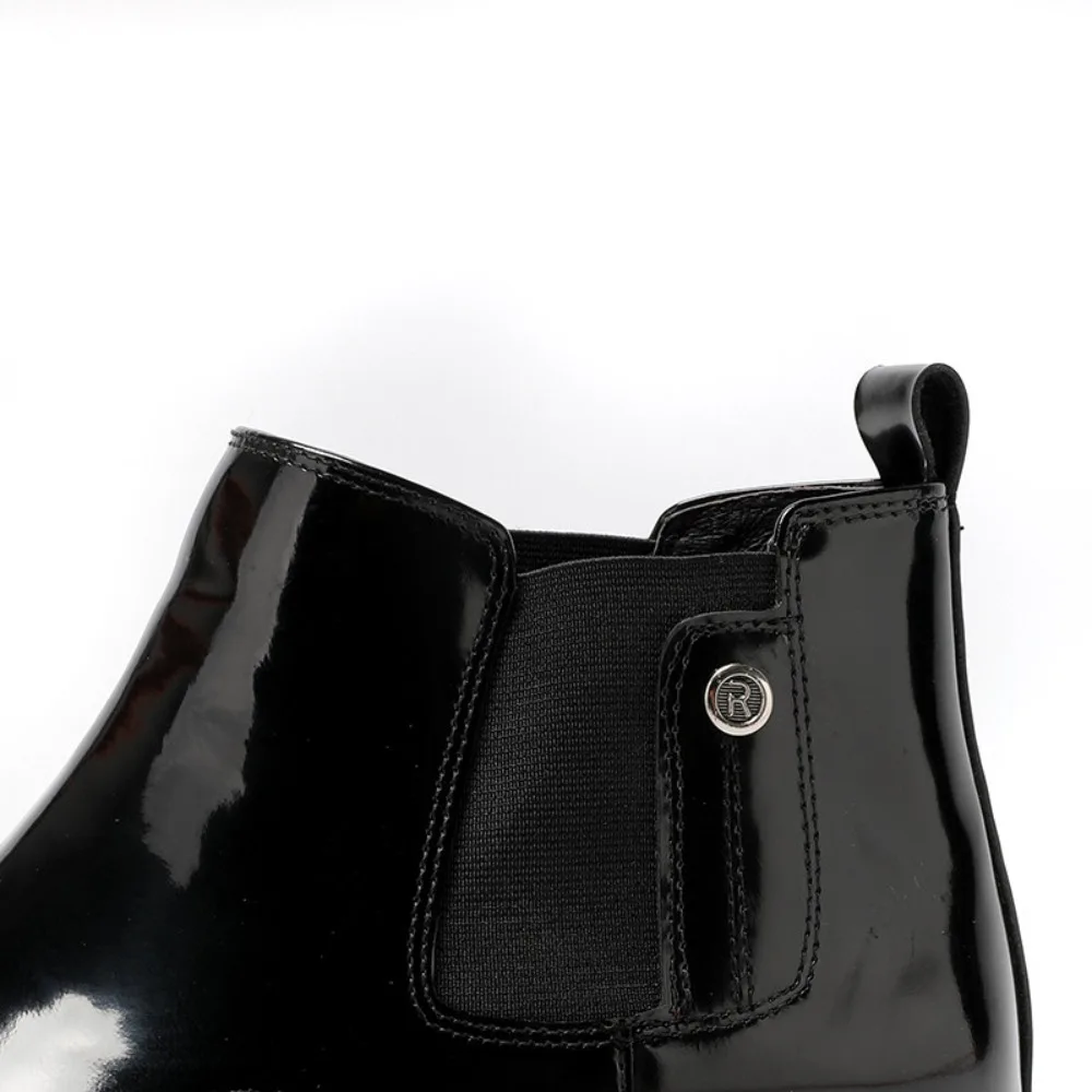 Men Brogue Carved Genuine Leather Glossy Thick Sole Height Increasing Casual Boots Big Head Fashion Ankle Boots