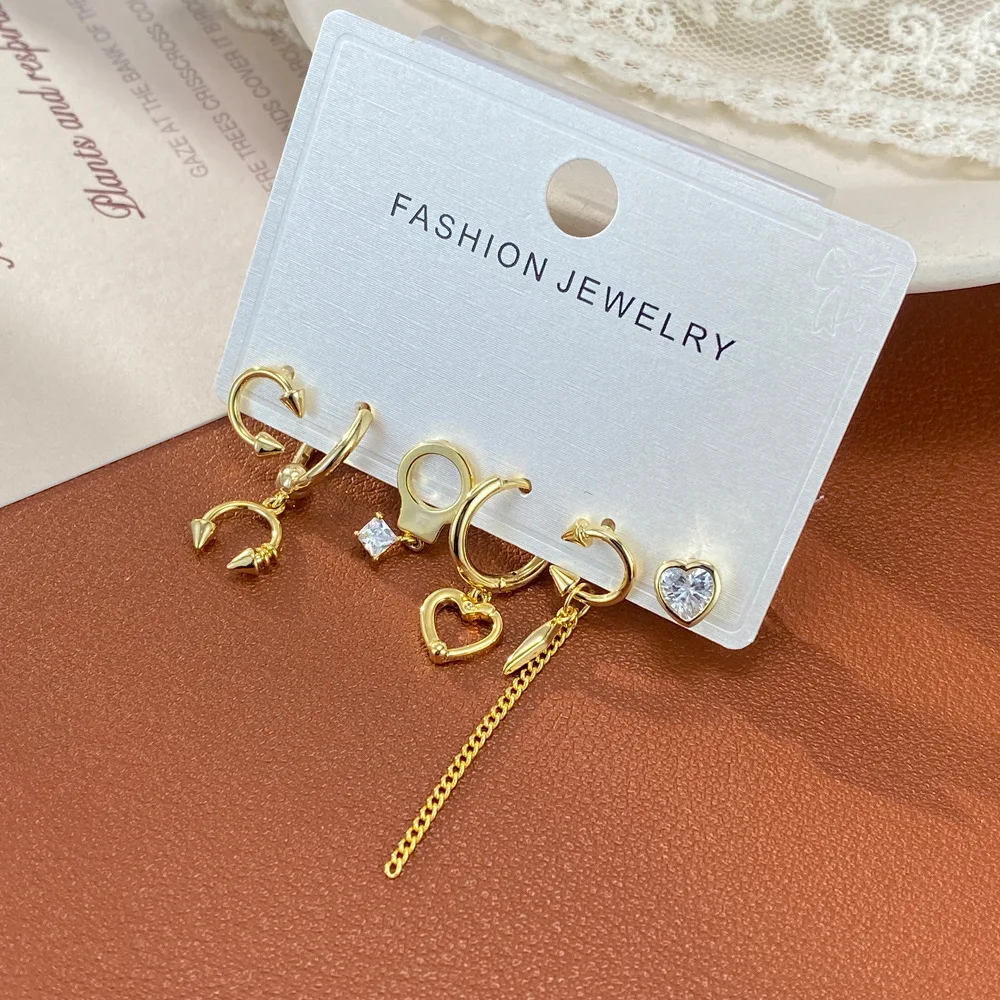 Personalized fashion retro metal arrow love fringed set earrings niche earrings