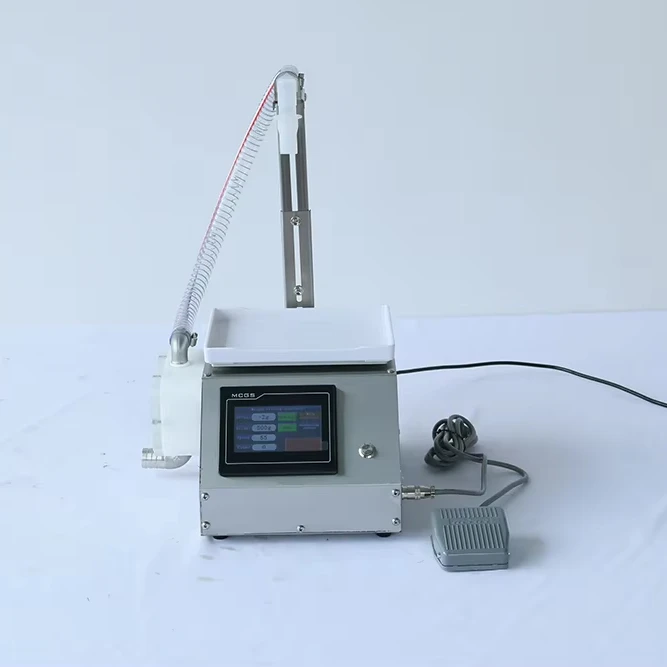

Electric Semi-Automatic Liquid Filling Machine Honey Weighing Vial Beverages Chemicals Water Oils; Features Digital PLC