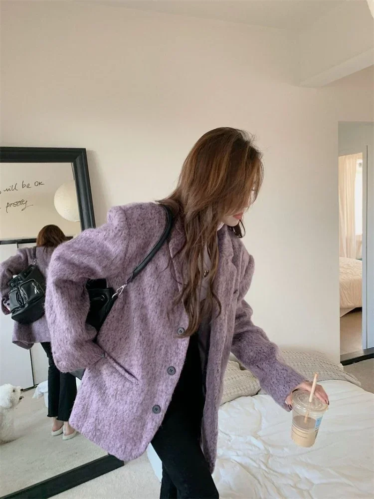 UNXX New Purple wool Suiting Coat autunno inverno 2024 Warm women\'s Casual lana soprabito giacche monopetto blazer donna