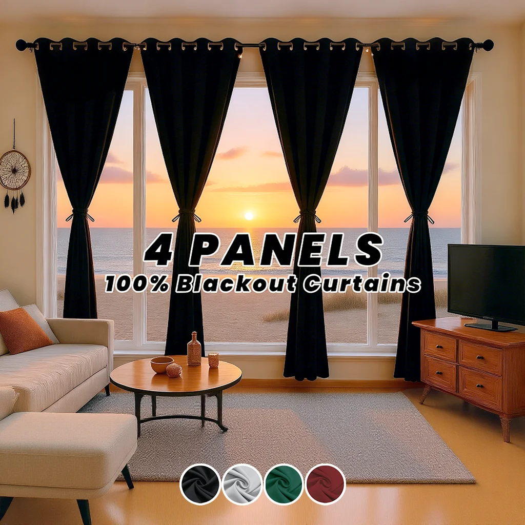 

Комплект из 4 штор с 100% затемнением, теплоизоляцией и защитой от посторонних глаз, на люверсах, для гостиной, спальни, балкона