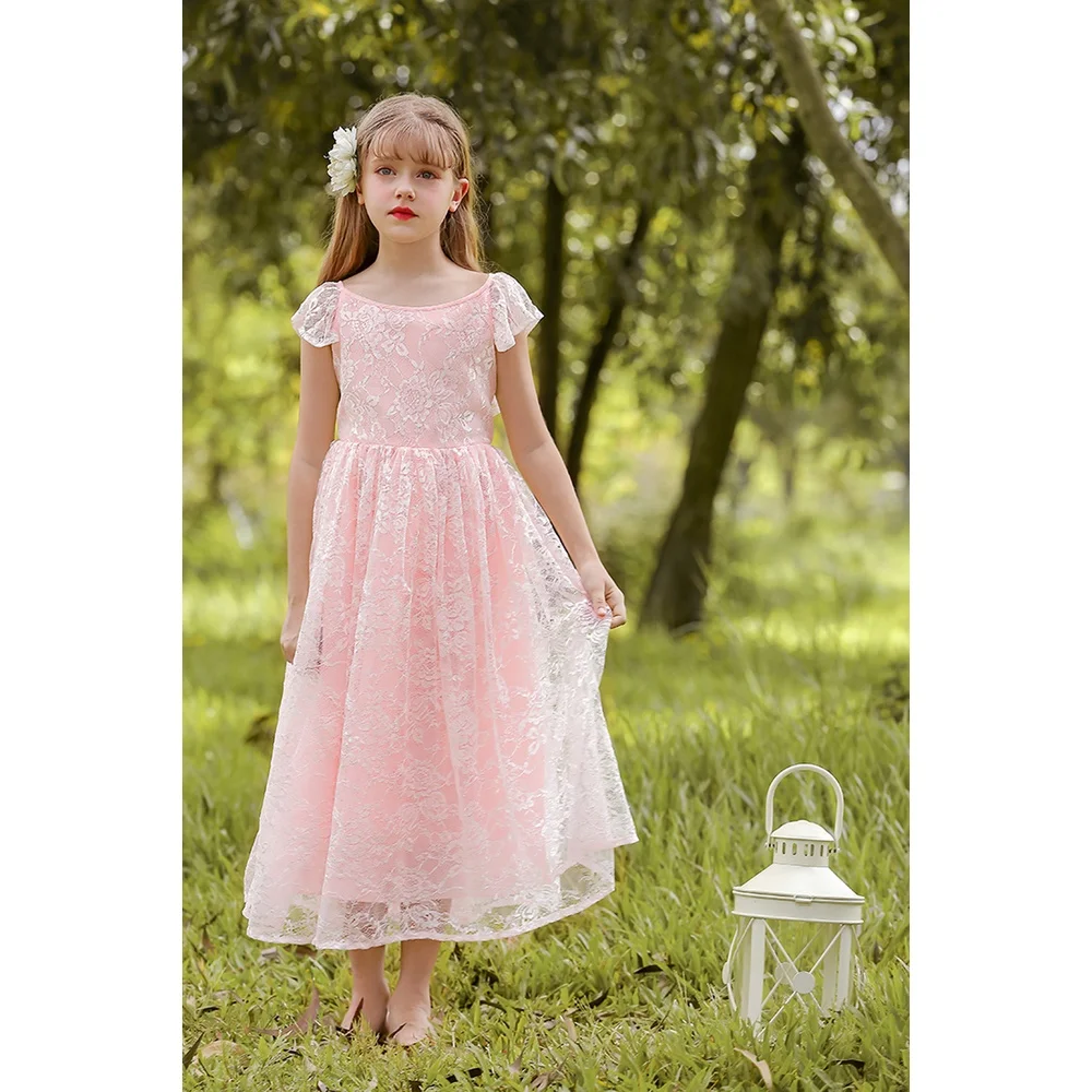 Girls Elegant Embroidery Dress Backless Lace Princess Dress Toddler Children White Bridesmaids Wedding Evening Party Kid Clothes