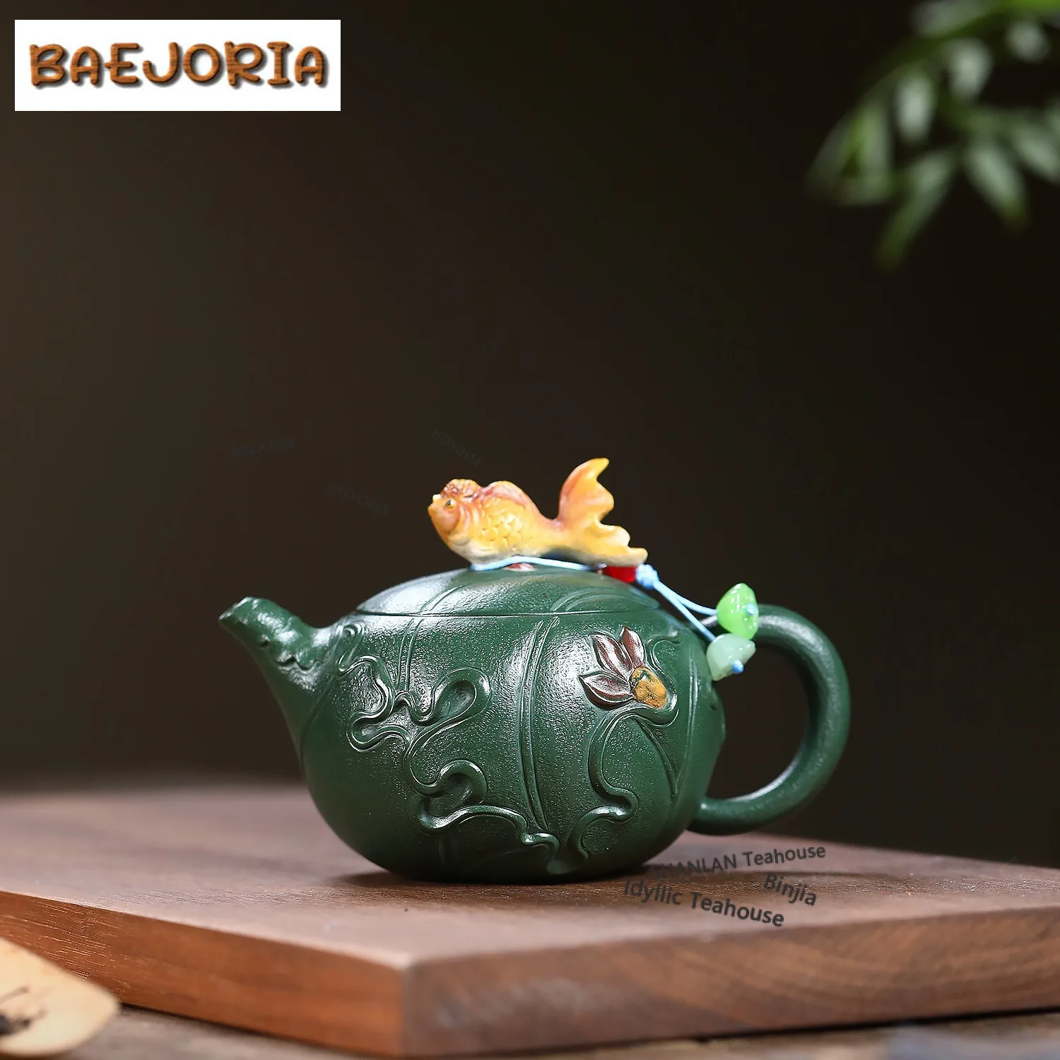 

160ml Authentic Yixing Purple Clay Teapots Handmade Fish Leaps Lotus Heart Pot Raw Ore Green Mud Kettle Chinese Zisha Tea Set