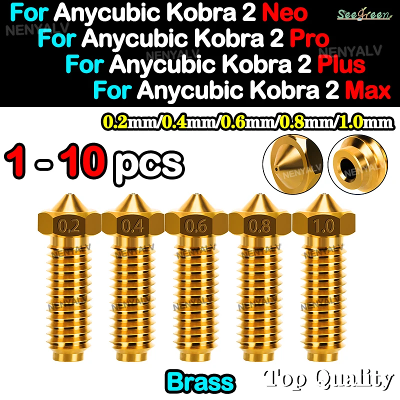 1~10pcs  For Anycubic Kobra 2 Brass Wholesale Nozzles For Kobra2/Kobra2 Pro/Neo Kobra2 Plus/Max 3D Printer 0.2/0.4/0.6/0.8/1.0mm