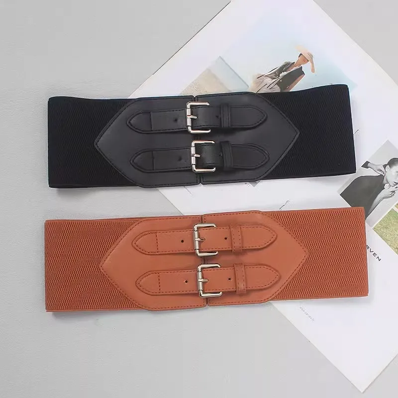 المرأة المدرج موضة بولي Leather الجلود مطاطا فستان Cummerbunds الكورسيهات حزام أحزمة الديكور حزام عريض R474