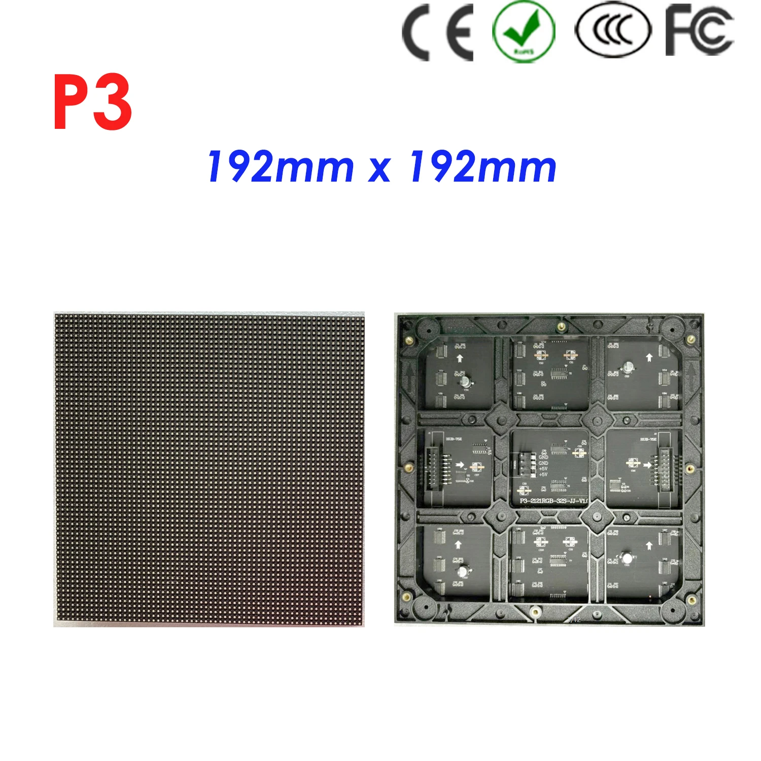 High quality with mask P3 192x192mm 64x64 pixels ICN2037 FM6124 Indoor full color led display module