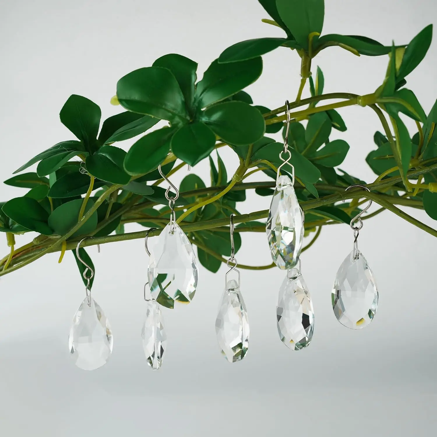 10pcs 38mm Clear Teardrop Chandelier Crystals Hanging Prisms Pendants with Hooks for Window Lamps Christmas Tree Decorations