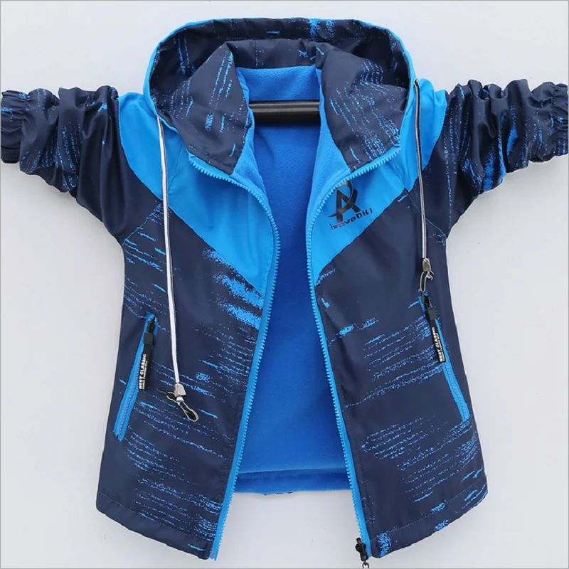 

Children Outwear Boys Coats Autumn Sport Warm Wear on Both Sides Teenage Jacket For Boys Fleece Windbreaker WindProof Jacket Kid